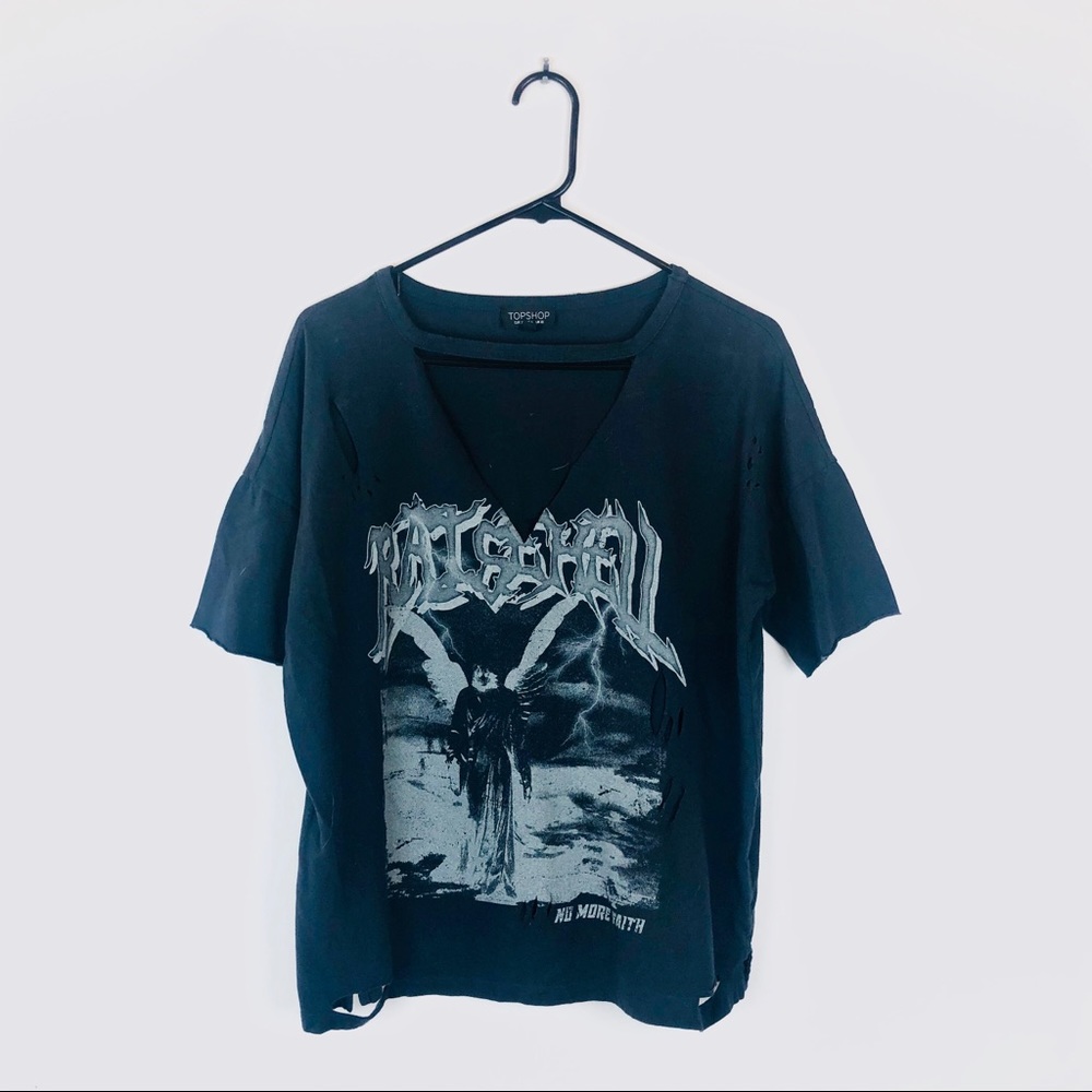 Topshop Raise Hell Distressed Graphic Tee Grunge Choker Top US 6 - Picture 3 of 10
